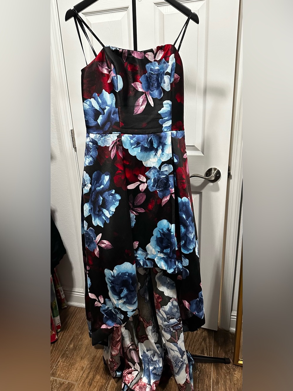 Black Dress with Blue and Red Floral Print